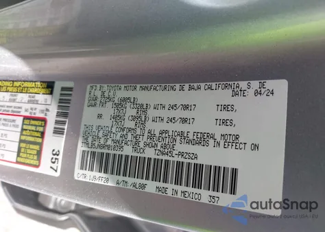 2024 Toyota Tacoma Sr5 4Wd из США, поврежденный, VIN 3TMLB5JN8RM010395